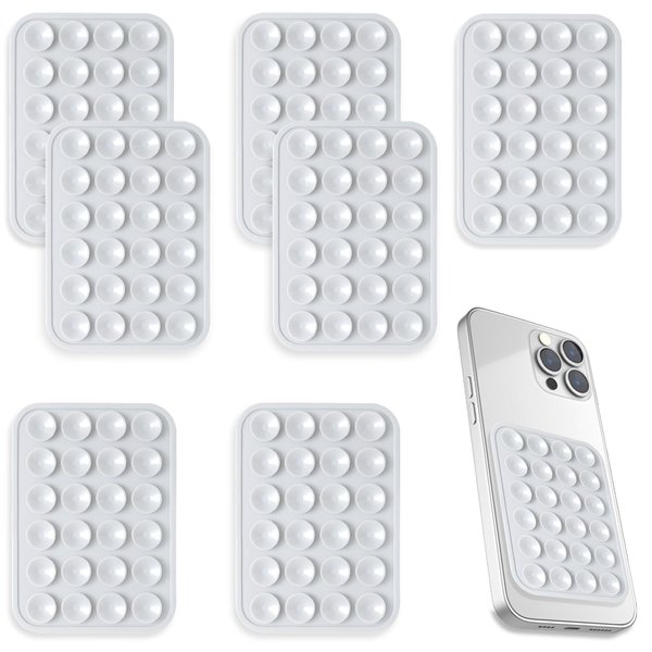 ASTIMESA 8 Pcs Suction Phone Case with Backing Adhesive, Non Slip Sticky Phone Grip, Hands-Free Silicone Suction Cup Phone Mount Holder Attachment for Mobile Selfies Videos 3.15 x 2.16 Inch (White)