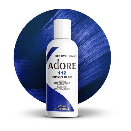 Adore Semi Permanent Hair Color - Vegan and Cruelty-Free Blue Hair Dye - 4 Fl Oz - 112 Indigo Blue (Pack of 1)