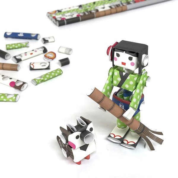 PIPEROID Hana & Suzu Waitress & Pet Sparrow - Japanese 3D Paper Puzzle DIY Robot kit for Kids and Origami Kit for Adults