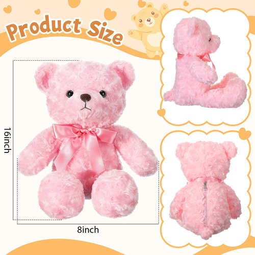 Foilswirl 16 Inches Girl's First Bear Plush Stuffed Animal Bear Soft Cute Bear with Bow Plush Toys for Girl Girlfriend Baby Shower Birthday Gifts Valentine's Day Gifts(Pink)