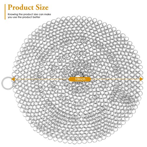 AMAGABELI GARDEN & HOME 10”x10” Round Cast Iron Cleaner 316 Stainless Steel Chainmail Scrubber for Cast Iron Pan Skillet Cleaner for Dishes Cast Iron Pot Cookware Accessories BG265
