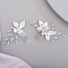 Chargances 2pcs Wedding Silver Flower Leaf Hair Comb Bridal Pearl Handmade Hair Side Comb Set Bride Flower Hair Piece Wedding Hair Accessories for Women and Girls (Silver)