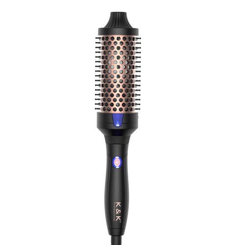 K&K 1.77 Inch Thermal Brush Heated Curling Brush Ceramic Tourmaline Ionic Curling Iron Ionic Curling Wands Round Brush Volumizer Dual Voltage (Black, 1.77 Inch)
