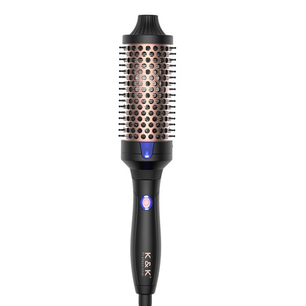 K&K 1.77 Inch Thermal Brush Heated Curling Brush Ceramic Tourmaline Ionic Curling Iron Ionic Curling Wands Round Brush Volumizer Dual Voltage (Black, 1.77 Inch)
