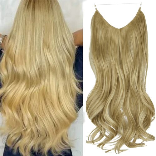 Hair Extensions Extensions Invisible Secret Wire Curly Wavy Hair Extension Synthetic Hairpieces for Women - Ash Blonde Mix Bleach Blonde