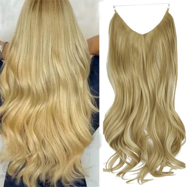 Hair Extensions Extensions Invisible Secret Wire Curly Wavy Hair Extension Synthetic Hairpieces for Women - Ash Blonde Mix Bleach Blonde