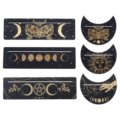 eMagTech 6PCS Wooden Tarot Card Holder Stand 25mm Rectangle & 12.5mm Moon Shape Altar Card Display Stand for Witch Divination Tools Tarot Decor Wiccan Supplies
