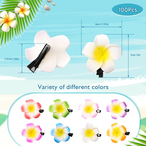 100 PCS Plumeria Hair Clip Hawaiian Foam Flower Hair Clips for Women Girls Luau Beach Hawaii Tropical Bridal Wedding Party Decorations Hair Accessories Vacation Supplies (2 Inch)