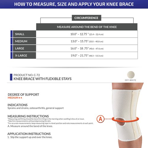 Champion Knee Brace Flexible Stays Knit Elastic, White, Small