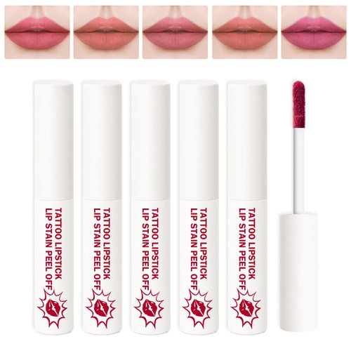 IONSGAKO 5 Colors Peel Off Lip Stain Set Peel Off Lip Tint Tattoo Liquid Lipstick Matte Finish Tear Off Lip Gloss Non-stick Cup Long Lasting Lip Stain Lip Makeup