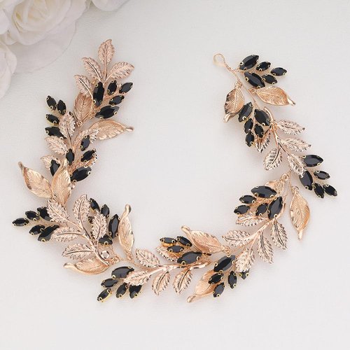 BERYUAN Rhinestone Leaves Wedding Hair Vine Crystal Rhinestone Gold Leaves Hair Vine Women Wedding Hair Accessories Crystal Rhinestone Wedding Headpiece for Women (black)