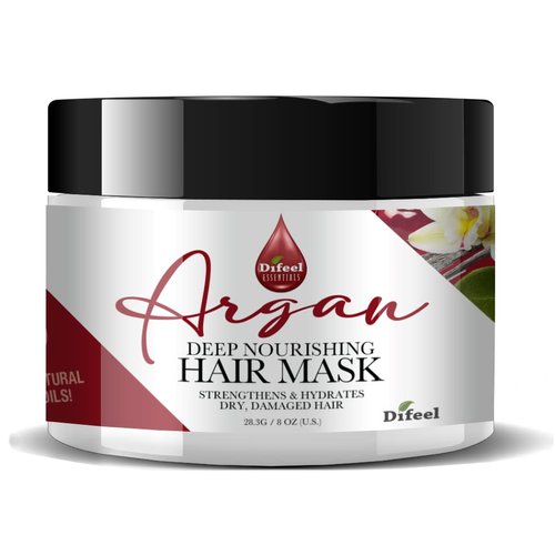 Difeel Essentials Deep Nourishing Argan Hair Mask 8 oz. - Deep Conditioning Hair Treatment Mask, Dry Hair Treatment Mask made with 100% Essential Oils