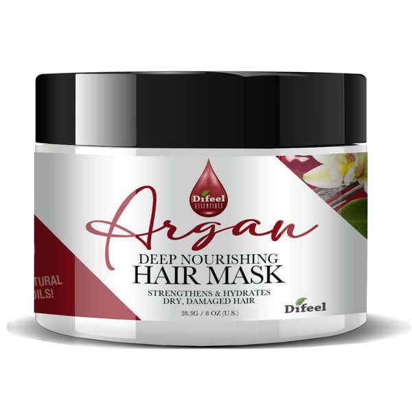 Difeel Essentials Deep Nourishing Argan Hair Mask 8 oz. - Deep Conditioning Hair Treatment Mask, Dry Hair Treatment Mask made with 100% Essential Oils
