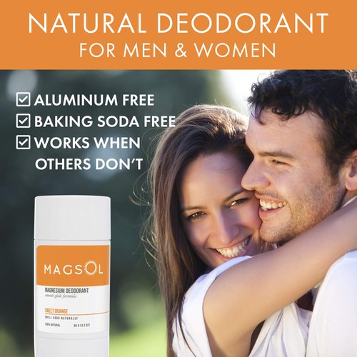 MAGSOL Natural Deodorant for Women & Men - Womens Deodorant with Magnesium - Perfect for Ultra Sensitive Skin, Aluminum Free Deodorant for Women, Baking Soda Free (Sweet Orange)