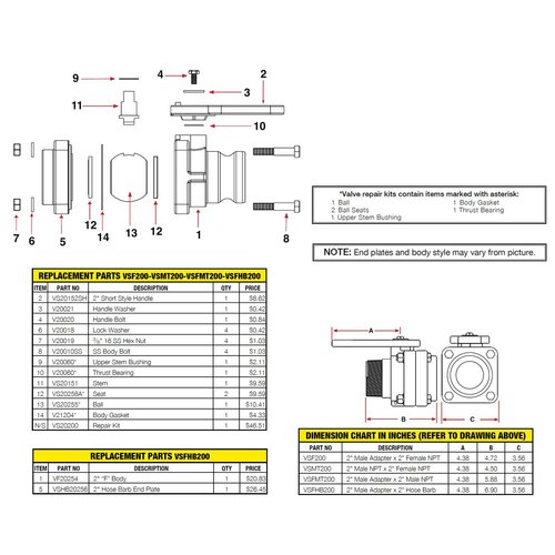 Banjo VSFHB200 2" Stubby Valve, Male Adapter x Hose Barb