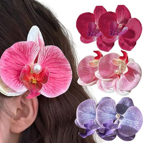 6Pcs Orchid Flower Hair Clips for Girls Flower Hair Clips for Women Hawaiian Hair Accessories Sweet Side Clips Hair Barrettes Wedding Hair Pins