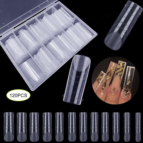 HungGato 120Pcs Half Matte Dual Nail Forms Square Poly Nail Gel Forms Full Cover Reusable C-Curved Wide Nail Molds 12 Sizes for Solid Nail Gel Glue Nail Art Design Salon&DIY