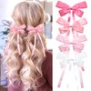 SAWINDA 4PCS Silk Satin Bow Hair Clip with Long Tassel Pink Hair Ribbons Bows for Women Bowknot Hair Barrettes Claw Metal Clips Bowknot Wedding Party Hair Accessories