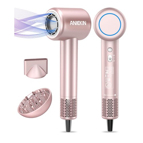 Hair Dryer, High-Speed Ionic Low Noise Blow Dryer with Brushless Motor for Fast Drying, Thermo-Control Quiet Compact Hair Blow Dryer with Magnetic Diffuser for Curly Hair for Home Travel Salon