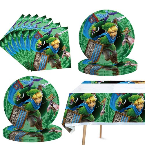 41Pack Zelda Birthday Decorations, 20 Plates, 20 Napkins and 1 Tablecover for Zelda Birthday Part...