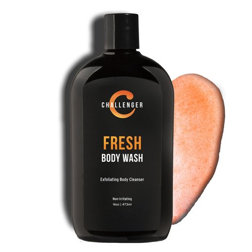 Challenger Men’s Fresh Body Wash, 16 Ounce | Exfoliating Cleanser with Aloe, Vitamin E, Tea Tree & Jojoba Oils | Moisturizing, Scrubbing Lather for Smooth, Strong Skin | Gentle Cleaning
