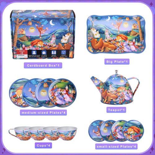 Kids Tea Party Play Toy Set, FUQUN 42Pcs Boy Tea Time Toy Including Dessert Cookies Doughnut Teapot Tray Cake Kids Kitchen Pretend Play for Girls Boys Age 3-6 Little Girl Tea Set