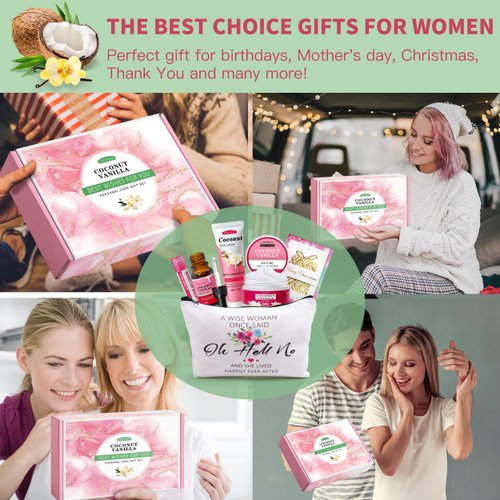 Gifts for Women,Birthday Gifts Friendship Gifts for Women,Travel Size Convenience Kits,Coconut Vanilla Spa Gifts for Her Mom Sister Friends,Unique Gifts Set Ideas for Women