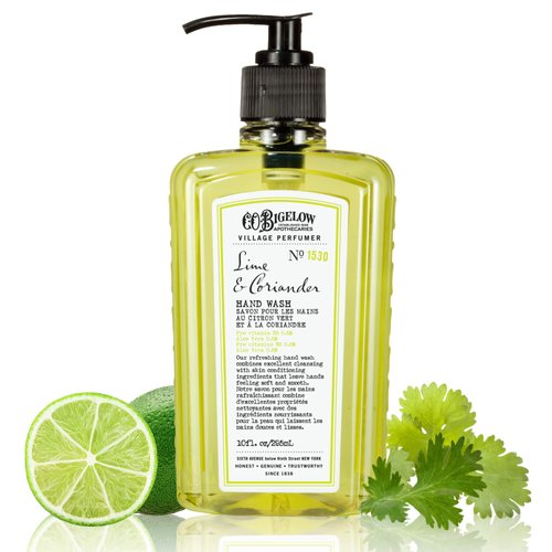 C.O. Bigelow Hand Wash Lime Coriander, Village Perfumer Moisturizing Soap Wash for Bathroom & Kitchen with Aloe Vera and Pro-Vitamin B5, 10 fl oz