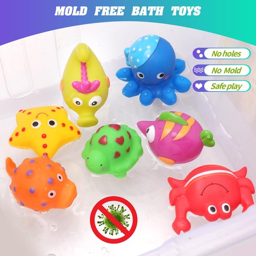 Mold Free Baby Bath Toys - 7 Pcs No Hole Ocean Animals Bathtub Toys for Toddlers 1-3/Infants 6-12-18 Months,Water Table Toys Shower Toys Pool Toys for 1 2 3 4 Year Old Boys Girls Kids