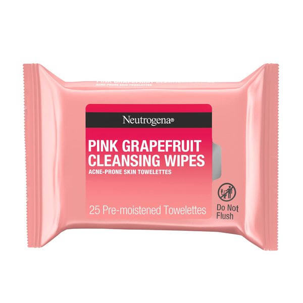 Neutrogena Oil Free Facial Cleansing Makeup Wipes with Pink Grapefruit, Disposable Acne Face Towelettes to Remove Dirt, Oil, and Makeup for Acne Prone Skin, 25 ct (Pack of 6)