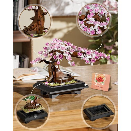 Muiurple Bonsai Tree Building Sets, Four Season Cherry Bonsai Tree Building Kit, Artificial Plant Decor for Home, Mother's Day Present for Her, Xmas Gifts for Adults Girls&Boys (493pcs)