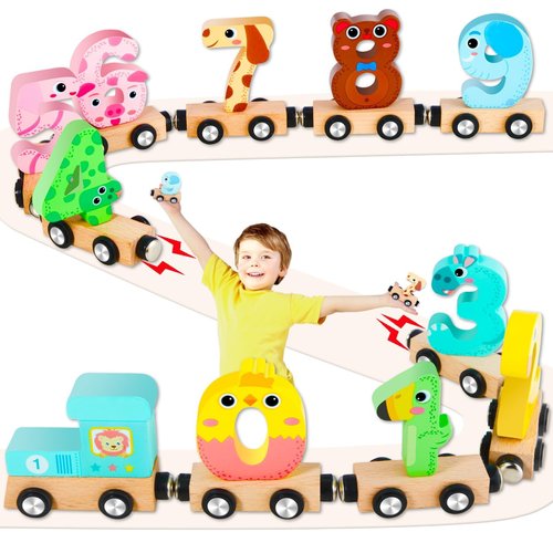 Keeygo Toddler Toys, 11 Pcs Magnetic-Connection Animal Trains, STEM Take Apart Animal Wooden Train Play Set,Montessori Educational Toy for 2 3 4 5 6 Year Old Boys Girls Birthday Gifts