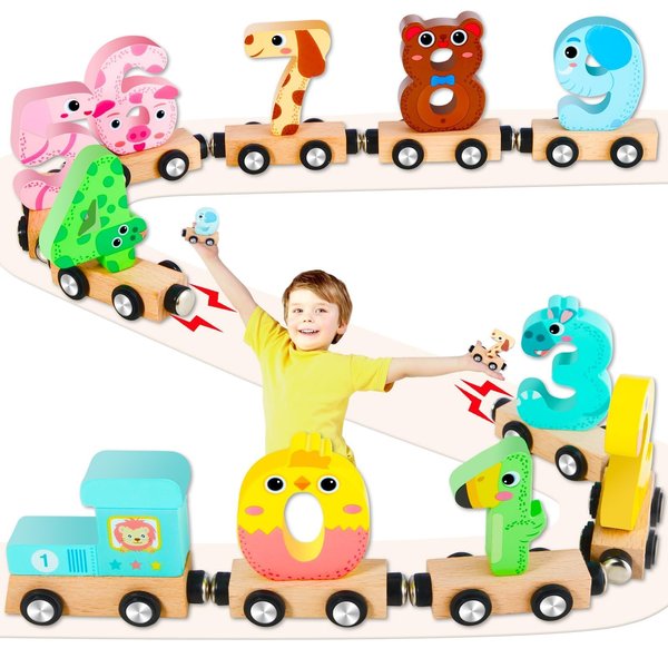 Keeygo Toddler Toys, 11 Pcs Magnetic-Connection Animal Trains, STEM Take Apart Animal Wooden Train Play Set,Montessori Educational Toy for 2 3 4 5 6 Year Old Boys Girls Birthday Gifts