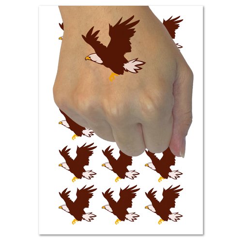 Patriotic American Bald Eagle Flying Temporary Tattoo Water Resistant Fake Body Art Set Collection - 54 1" Tattoos (1 Sheet)