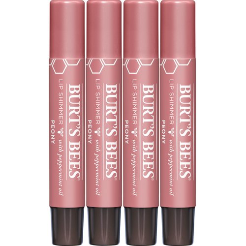 Burt's Bees Shimmer Lip Tint Stocking Stuffers Set, Shimmering Lip Oil Stick, Moisturizing for All Day Hydration with Natural Glowy Pigmented Finish & Buildable Color, Peony (4-Pack)