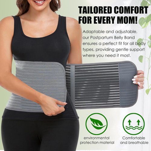 Postpartum Belly Wrap, Postpartum Belly Band, Abdominal Binder Post Surgery Ergonomic 9.5", Abdomen Hernia Support Belt, Waist/Pelvis Belt for Stomach Support & Back Pain Relief (Polyester Made with