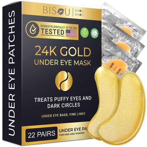 24K Gold Under Eye Patches , Eye Mask ,Eye Patches for Puffy Eyes and Dark Circles , Eye Masks Skincare, Under Eye Pads for Puffiness and Treatment for Women Collagen Eye Pads, Eye Care (22 Pairs)