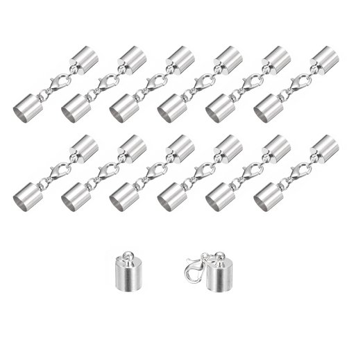 uxcell 20Sets 8mm Leather Cord End Caps with Lobster Claw Clasps, Barrel Terminators for DIY Making Leather Bracelets, Silver Tone