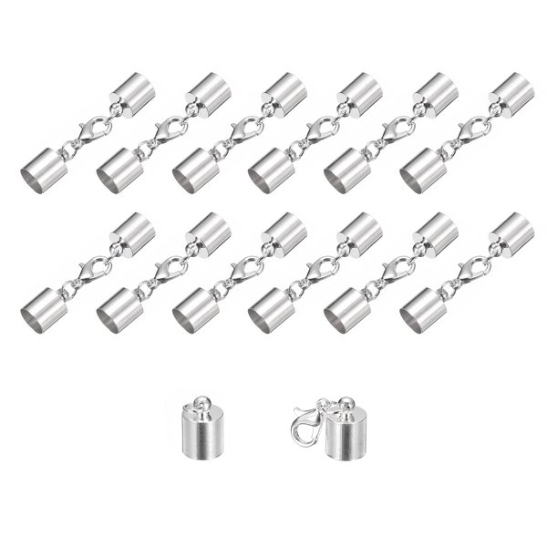 uxcell 20Sets 8mm Leather Cord End Caps with Lobster Claw Clasps, Barrel Terminators for DIY Making Leather Bracelets, Silver Tone