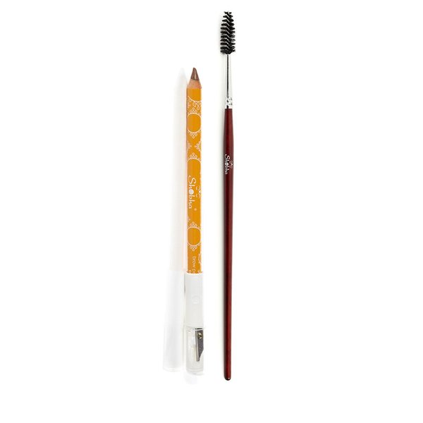 Shobha Brow Beauty Duo – Brow Pencil and Brow Brush – Water Resistant Eyebrow Makeup for Buildable Long-Lasting Color – Sharpener in Pencil Lid - Paraben and Fragrance Free, Earth (for Brunettes)