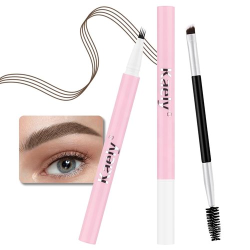 1 Pcs Dark Brown Magic Microblading Eyebrow Contouring Pen Brow Pencil, 2-in-1 Eyebrow Pencil with Brow Brush, Single-ended Eyebrow Brush, Hair Like Strokes, Natural Looking Eye Brow for Women, 02