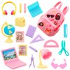 ENOCHT 19 Pcs Girl Doll School Accessories Mini Doll Backpack Mini Desk Lamp Laptop Mini Globe Glasses and Headset for 11.5 Inch Doll School Playset