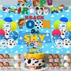 Cartoon Story Party Supplies 4th Birthday include Reach Four The Sky Cake Topper Backdrop Cupcake Toppers Balloons Banner for 4th Boys Girls Birthday Decorations