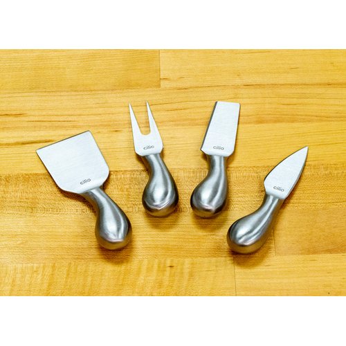Cilio Piave Brushed Stainless Steel Cheese Knife in Wooden Box, Set of 4