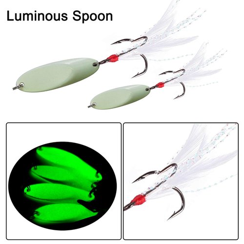 Casting Fishing Spoons Lures Saltwater Jigging Spoons Fishing Tackle Bait with Treble Hooks Hard Metal Spoon Lures for Salmon Bass