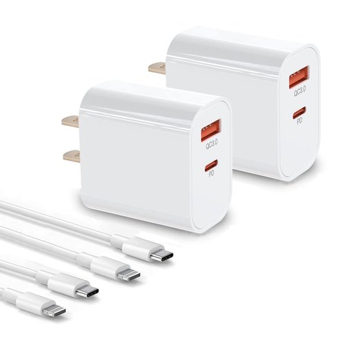 iPhone Charger Fast Charging,2 Pack 20W Dual-Port Wall Charger Plug with 6FT Cables, PD/QC3.0 USB C Power Adapter for iPhone 12,12 Mini,12 Pro Max,iPhone 11 Pro Max, iPad Pro, AirPods Pro and More