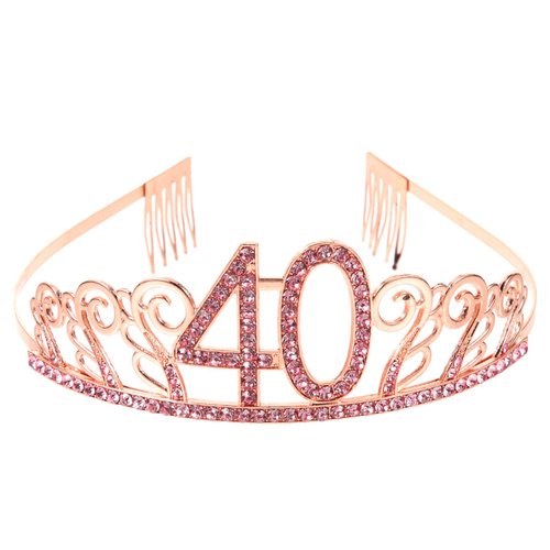 FRCOLOR 40th Birthday Tiara Crystal Rhinestone Crown Princess Crown and Tiaras for Women(Rose Gold)