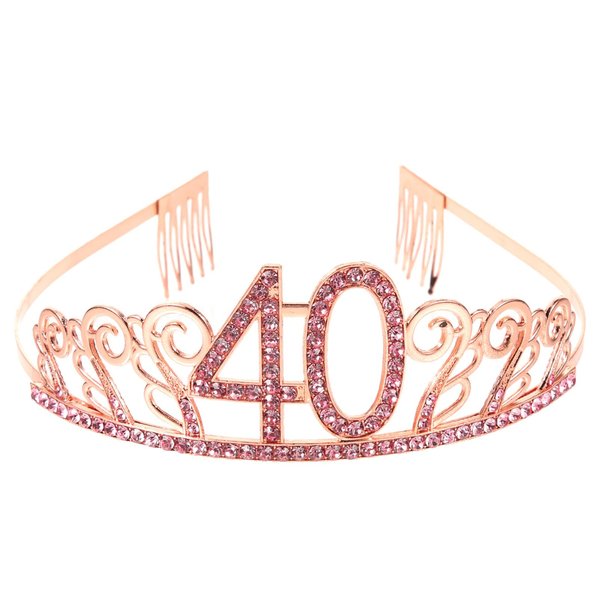 FRCOLOR 40th Birthday Tiara Crystal Rhinestone Crown Princess Crown and Tiaras for Women(Rose Gold)