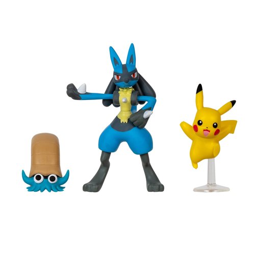 Pokémon 3 Pack-Features 2-Inch Omanyte and Pikachu, 3-Inch Battle Figure Lucario