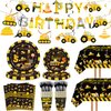 132 Pcs Construction 5th Birthday Party Supplies Dump Truck Theme Five Tableware Includes Hanging Swirl, Banner, Plates, Cups, Tablecloth for Boys Construction Five Years Old Bday Party Decorations